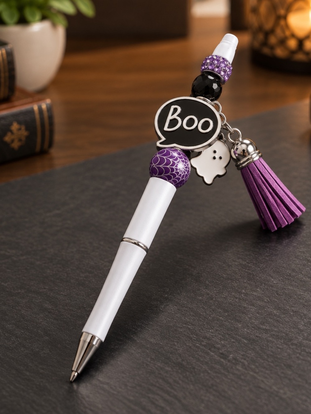 Purple Tassel Boo Charm Pen with Ghost Accent
